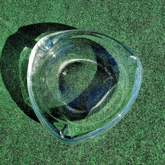 VTG MCM Clear Glass Ashtray 8in Triangular 3lb, 6oz Heavy 3 Slot Cigar Cigarette - Picture 8 of 9